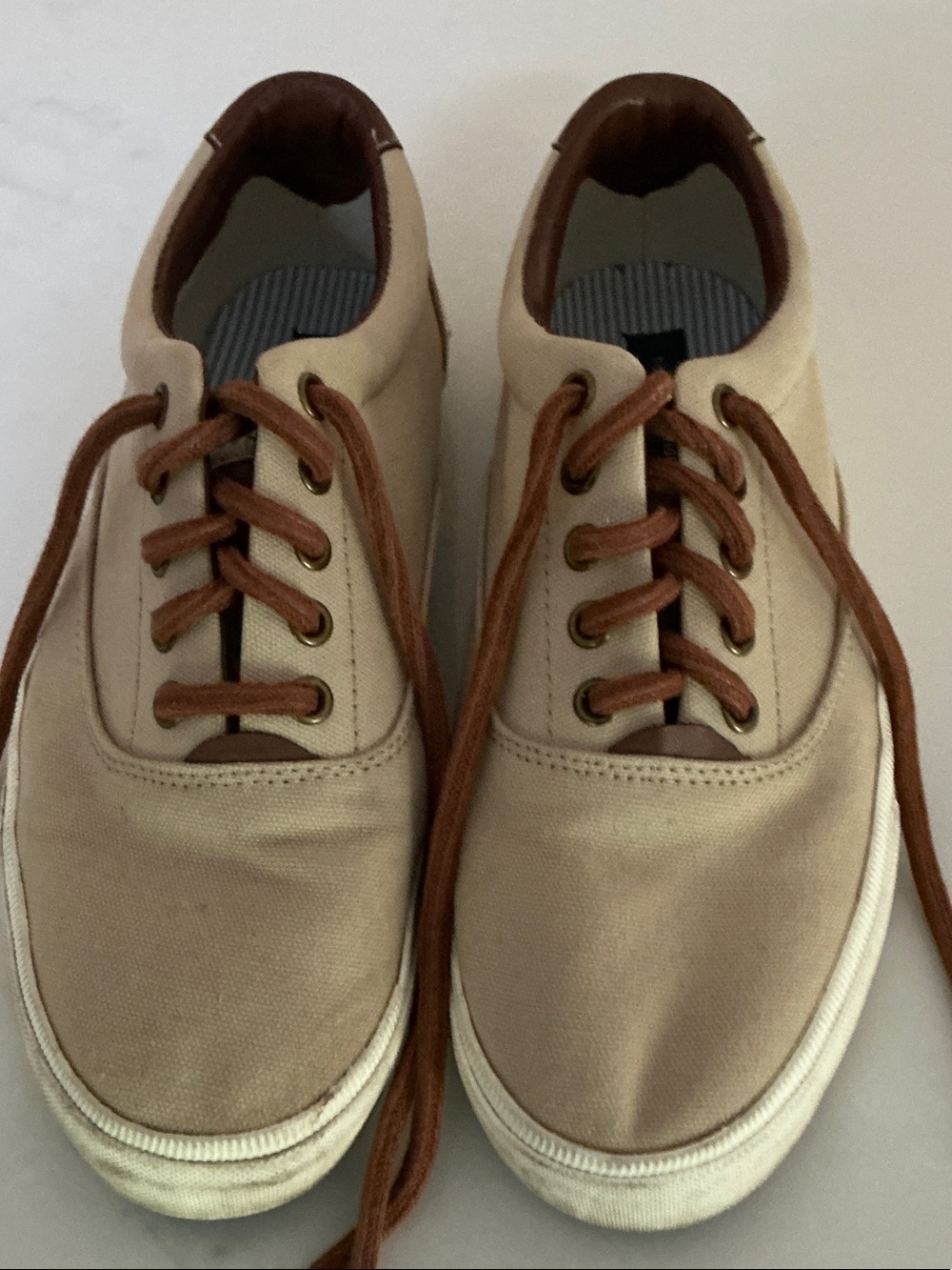 Tommy Hilfiger Beige Canvas Sneakers with Brown Laces